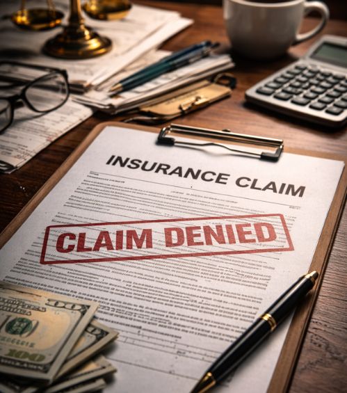 Insurance claim denial document on a desk representing bad faith insurance disputes handled by a Louisiana insurance claim attorney